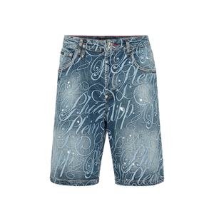 Men's Custom Printed 100% Cotton Denim Jorts Luxury Designer Style High Street Eco-Friendly Anti-Wrinkle Streetwear <b>Shorts</b> - Product Image 1