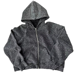 Sudaderas con capucha de algodón grueso con lavado ácido y pedrería termoadhesiva, personalizadas, oversize, cortas, informales, de felpa, al por mayor, OEM ODM, EE. UU. - Product Image 4