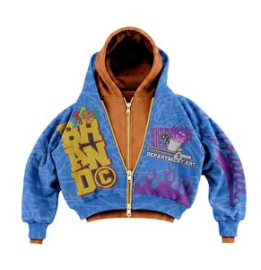 Conjunto Deportivo con Capucha para Hombre, Estampado Azul y Morado, Estilo Urbano, Poliéster y Algodón, FRENCH TERRY, Ropa de Otoño - Product Image 2