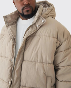 Chaqueta Acolchada con Capucha para Hombre, Color Beige, Corte Holgado, Cierre Completo, Abrigo de Invierno Cálido, Relleno de Algodón, Ropa de Calle - Product Image 3