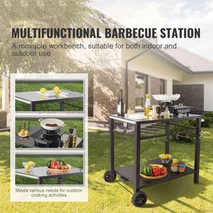 Accessori per Barbecue: Carrello Griglia in Ferro a Doppio Ripiano, Portatile, Multifunzionale, con Ripiani Modulari per Preparazione Cibo, da Esterno - Product Image 1