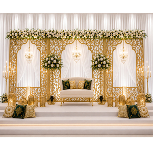 Paneles Decorativos para Escenarios de Bodas Pakistaníes, Paneles de Fondo con Corte Láser Dorado, Decoración Metálica para Bodas Musulmanas - Product Image 1