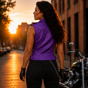 Gilet Moto en Cuir d'Autruche Respirant à Col en V et Fermeture Éclair pour Femme, Nouvelle Collection Printemps/Automne 2026 - Product Image 2