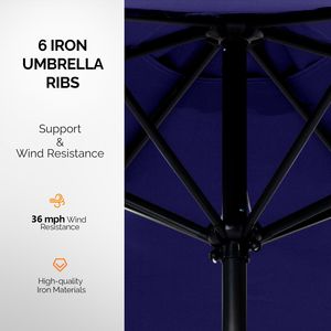 Ombrellone da Patio Solare a LED da 2,7 m con Manovella Inclinabile a Pulsante, 6 Stecche, in Poliestere Impermeabile per Tavoli da Esterno - Product Image 3