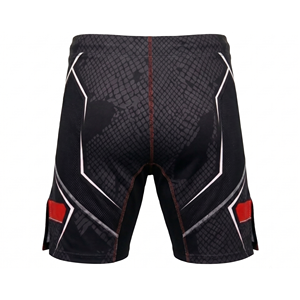 กางเกง MMA ยี่ห้อ Askar Wear รุ่น Ind สำหรับผู้ชาย ทรงเข้ารูป แห้งเร็ว พิมพ์ลายแบบ Sublimation สำหรับกีฬาต่อสู้แบบผสมผสาน สีดำลายแดง - Product Image 3