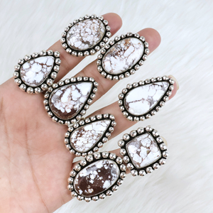 Natural Wild Horse <b>Statement</b> Wholesale Handmade Jewelry Artisan Brass Beaded Edge Vintage Women's <b>Rings</b> - Product Image 1