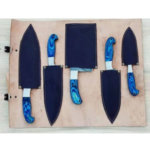 Ensemble de couteaux de cuisine en acier Damas à 67 couches, 5 pièces, couteaux de chef faits à la main, manche en bois Pakka, lame ambidextre personnalisée - Product Image 2