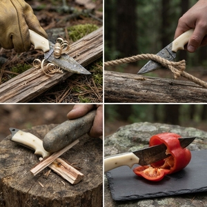 Couteau de chasse, de camping et de bushcraft à lame fixe en acier Damas forgé sur mesure avec manche en os, vente en gros OEM - Product Image 6