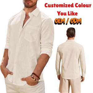 Camisa de Lino y Algodón para Hombre, Personalizada OEM, con Botones, Manga Larga, Casual, para Playa o Boda, Proveedor al por Mayor - Product Image 1