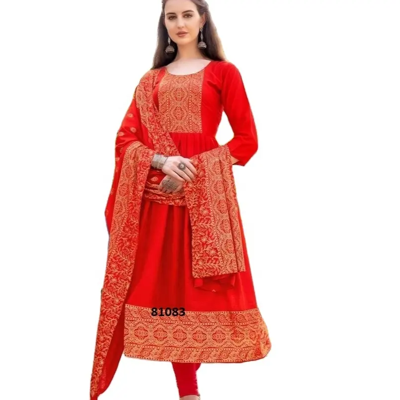 New Designer Georgette Anarkali Estilo Fit e Flare Kurtis para As Mulheres Indianas Western Wear Partido Vestido Longo Coleção Étnica