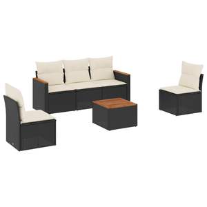 Ensemble de canapés de jardin en rotin noir, 6 pièces, meubles d'extérieur modernes avec coussins en mousse haute densité pour terrasse ou cour - Product Image 4