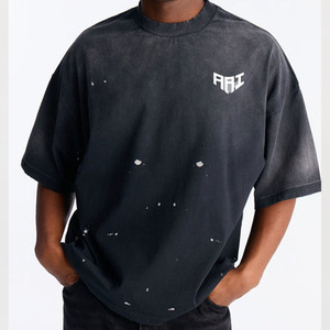 Camiseta Oversize Personalizada para Hombre al por Mayor, Estilo Vintage Lavado con Efecto Pintado, Streetwear, Marca Privada, Proveedor OEM ODM, EE. UU. - Product Image 1
