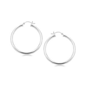 Orecchini a Cerchio in Argento Sterling Lucidato con Motivo, Placcati in Rodio (3x35mm), Gioielli Raffinati - Product Image 1