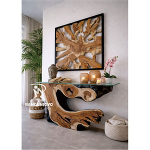 Table console en bois de Suar avec décoration murale en racine de teck, design moderne, durable - Product Image 2