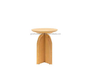 Mesa Auxiliar de Madera Estilo Nórdico, Base Arqueada, Mesa de Diseño Contemporánea, Mesa Decorativa de Madera Sólida, Mesa Auxiliar Redonda Estilo Japandi - Product Image 5