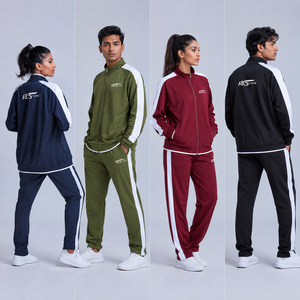 ODM Sportswear Manufacture Bangladesh Stock Lot Wholesale Unisex Tracksuit Full Zip Closure Sporty Jogging Set Regular Polyester - Product Image 1