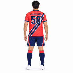 Ensemble d'uniformes de football personnalisés pour adultes unisexes, respirant, séchage rapide, maillot de football à col en V, short à cordon de serrage, entraînement d'équipe, match, 100% coton - Product Image 3