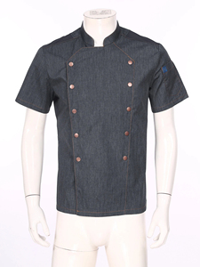 Chemise d'uniforme de serveur à manches courtes pour homme, en polyester et coton tissé, gris foncé, pour restaurant et bar, fermeture à boutons - Product Image 3