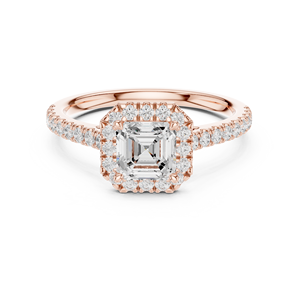 Hermoso anillo de diamante de corte Asscher cultivado en laboratorio con banda de diamantes pavé laterales, joyería de boda de media eternidad en oro rosa de 14k - Product Image 4