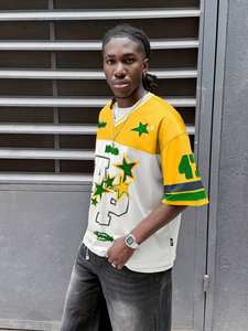 Maillot de football surdimensionné personnalisé en maille avec imprimé graphique étoile, numéro personnalisé, streetwear unisexe, chemise de sport, fournisseur en gros - Product Image 3