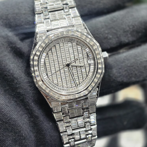 Stainless Steel With Baguette Moissanite Diamond Iced Out <b>Wrist</b> <b>Watch</b> Style Fully Paved Dial Hip Hop Statement <b>Watch</b> <b>For</b> <b>Men</b> - Product Image 1