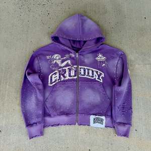 Sweat à capuche zippé surdimensionné de haute qualité, style streetwear, à double couche, multi-poches, brodé, avec cordon de serrage, personnalisé - Product Image 4