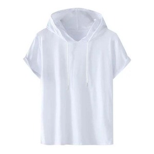 เสื้อยืดถักแขนสั้นมีฮู้ดสีเหลืองสำหรับทุกเพศทรงหลวมสวมใส่สบายในฤดูร้อน - Product Image 2