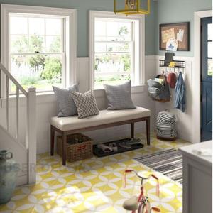 OakLoom Banc en bois rembourré moderne Sièges en tissu minimaliste pour salle à manger chambre entrée meubles décor - Product Image 3