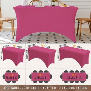 Fuchsia 4FT Spandex Rectangle <b>Tablecloth</b> <b>Washable</b> Wrinkle-Free Stretch Covers for Daily Use - Product Image 3