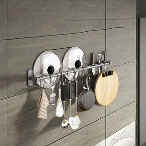 Multifunction Double Stainless Steel Wall-Mounted Glossy Modern Simplicity <b>Kitchen</b> Hanger Pot Rod <b>Rack</b> Towel Pan Spoon <b>Storage</b> - Product Image 3