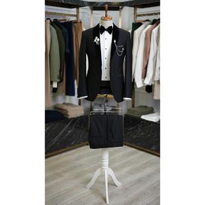Tuta da uomo con cintura in smoking da sposo in velluto con collo a scialle taglio italiano Slim Fit - Black - Product Image 6