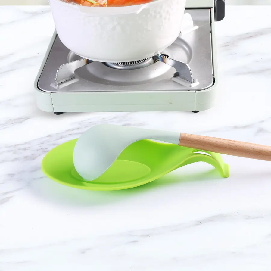 Food Grade Contact Silicone Spoon Rest Spatula Ladle Holder Stainless Steel Utensil Spoon Rest Holder
