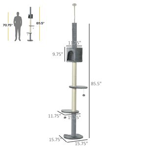 Centro de Actividades para Gatos de 4 Niveles y 85.5 Pulgadas, Ajustable de Piso a Techo, con Rascador, Juguete y Condominio para Gatos - Product Image 2