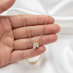 Collier pendentif de fiançailles tendance en argent sterling 925 avec deux pierres en zircon taille marquise serties clos, style Toi et Moi, pour femme, cadeau - Product Image 3