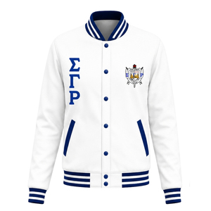 เสื้อแจ็คเก็ตบอมเบอร์ผ้าซาตินสำหรับผู้หญิง Sigma Gamma Rho น้ำหนักเบา แบบซิป  เสื้อผ้าชมรมกรีก แฟชั่นลำลอง เสื้อผ้าขายส่ง - Product Image 1