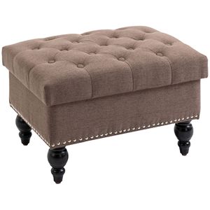 Panca contenitore in tessuto trapuntato con bottoni, multiuso per casa e ufficio, con coperchio rimovibile e gambe in legno - Product Image 1