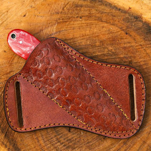 Cuchillo de hoja fija de acero al carbono Rasp con mango de resina y funda de cuero tipo pancake, espiga completa, OEM, para caza y camping - Product Image 5