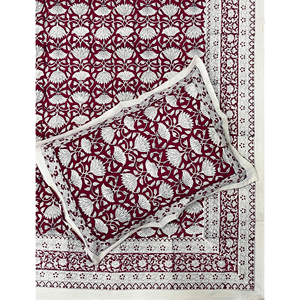 ผ้าปูที่นอนลายเรขาคณิตสีแดงคู่ ปักลายด้วยมือ ผ้าฝ้าย 200 เส้นด้าย ระบายอากาศได้ดี เหมาะสำหรับใช้ในบ้าน โรงแรม และงานตกแต่ง - Product Image 1