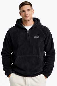 Men's Black Half Zip Hoodie Raglan Sleeve <b>Fleece</b> <b>Sweatshirt</b> Casual Oversized Fit Pullover Silk Screen Printing <b>Lined</b> Heavyweight - Product Image 3