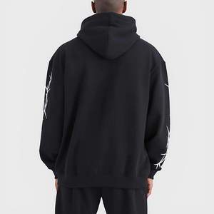 Survêtement à capuche noir pour homme, manches longues, imprimé géométrique, streetwear, coupe ample, 100% coton, respirant, vêtements d'automne - Product Image 2
