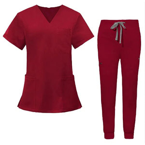 Comfortable Unisex Medical <b>Scrub</b> Uniform Set with V-Neck Short Sleeve <b>Scrub</b> <b>Top</b> and Pants Polyester/Cotton Needle Detection - Product Image 4