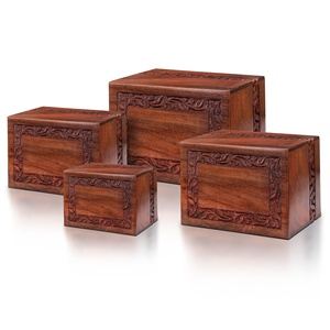 Set of 4 Border Engraved Wooden Urns RoseWood Cremation Urn Storage All Size OEM Custom Size - Product Image 1