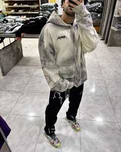 Sudaderas con capucha de forro polar de invierno personalizadas OEM, con doble cremallera, extragrandes, estilo vintage, desgastadas, con efecto descolorido por el sol, bordado de parches y lavado ácido - Product Image 4