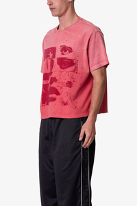 Camiseta Gráfica Oversize Rosa para Hombre, Estilo Urbano, con Estampado de Rostro Abstracto, Corte Regular, Manga Corta, Algodón Jersey - Product Image 2