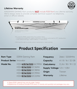 [KINGSMAN AITC] <b>Ram</b> ddr4 8gb 3200mhz for desktop PC with white heatsink - Product Image 6