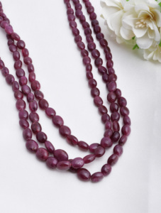 ลูกปัดทับทิมธรรมชาติทรงรีเรียบ 3 เส้น สำหรับทำเครื่องประดับอัญมณีชั้นดี สร้อยคอ - Product Image 2