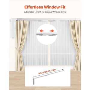 Rail de rideau électrique intelligent, longueur réglable de 71 à 118 pouces, tige motorisée, télécommande, montage mural ou au plafond, rideaux automatisés - Product Image 2