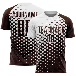 Maillot de football personnalisé sublimé marron et blanc à pois, col rond, manches courtes, séchage rapide, unisexe, pour équipe adulte - Product Image 2