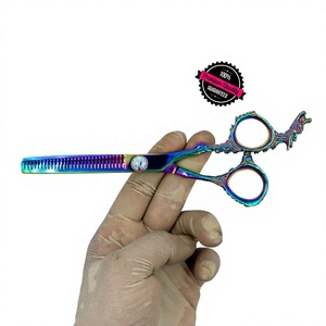 Tijeras de Peluquería Canina de Acero Inoxidable de Color Arcoíris de Lujo, Tijeras Curvas para Adelgazar el Pelo de Mascotas, Herramienta Profesional de Peluquería - Product Image 1
