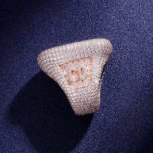 Chef D Rose 22k <b>Gold</b> Plated 925 Silver Zircon Pave <b>Cocktail</b> <b>Ring</b> Unisex Hiphop Style Letter Design Wedding - Product Image 3